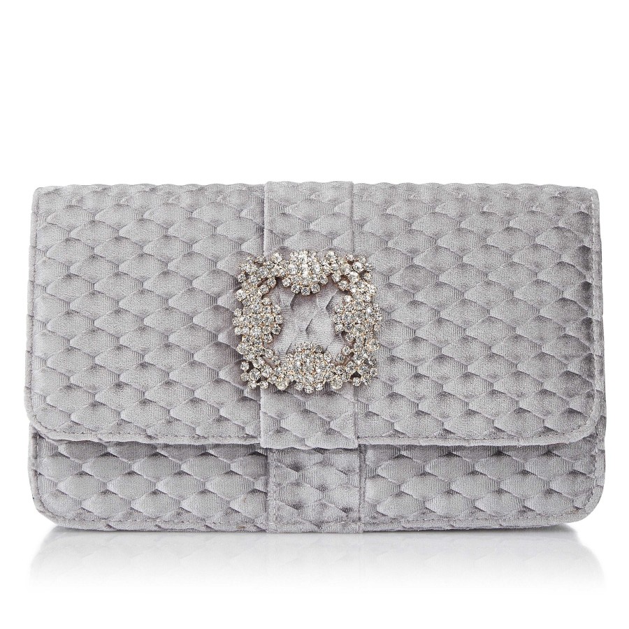 Coleccion Novias E Invitadas Just-ENE | Clutch De Terciopelo Perla Laminado Con Broche De Oro