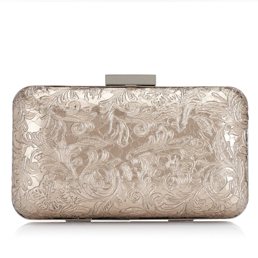 Coleccion Novias E Invitadas Just-ENE | Clutch De Piel Brocada Plata