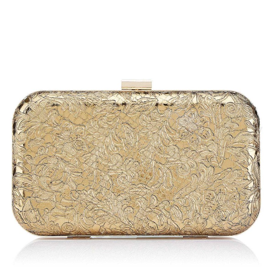 Coleccion Novias E Invitadas Just-ENE | Clutch De Piel Dorada Con Relieve De Flores